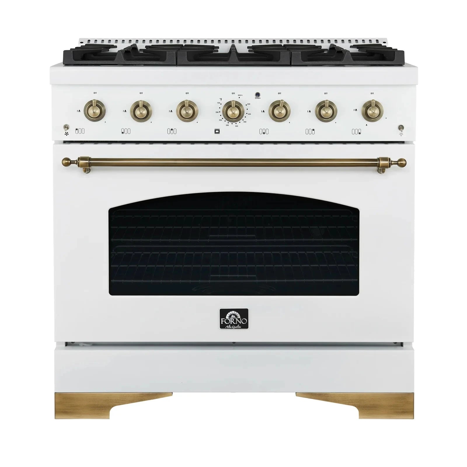 Forno Antico 36 Inch Gas Range with 6 Burner Cooktop & Convection Oven - White Finish with Antique Brass Trim (Model FFSGS6219 36WHT) - Perfect for Home Kitchens, Restaurants, and Professional Cooking Spaces