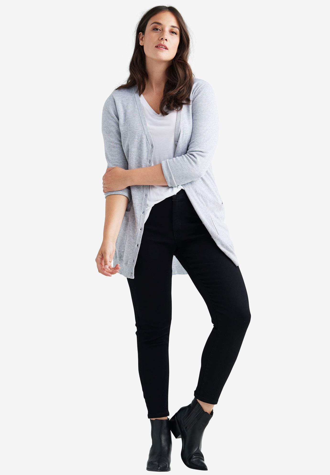 Ellos Women's Plus Size Boyfriend Cardigan - Soft Oversized Open Front Long Sweater for Casual Wear, Lounge & Layering
