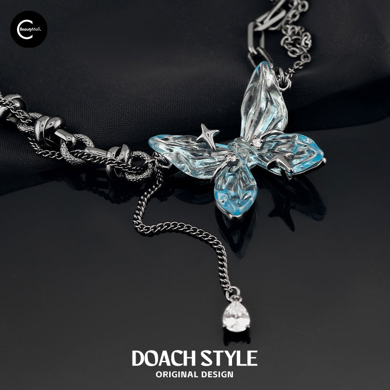 DOACH STYLE Ice Blue Butterfly Pendant Necklace for Women - Elegant Layering Jewelry Gift for Birthday, Anniversary & Valentine's Day - Perfect for Parties, Weddings & Everyday Wear