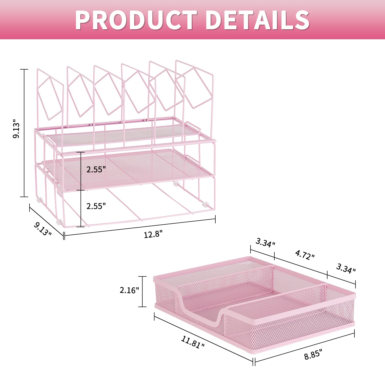 Gianotter Office Catalog Racks - 5 Compartment Desk Organizer & Magazine File Holder for Office Supplies (Pink) | Perfect for Organizing Documents, Files, and Stationery on Your Workspace