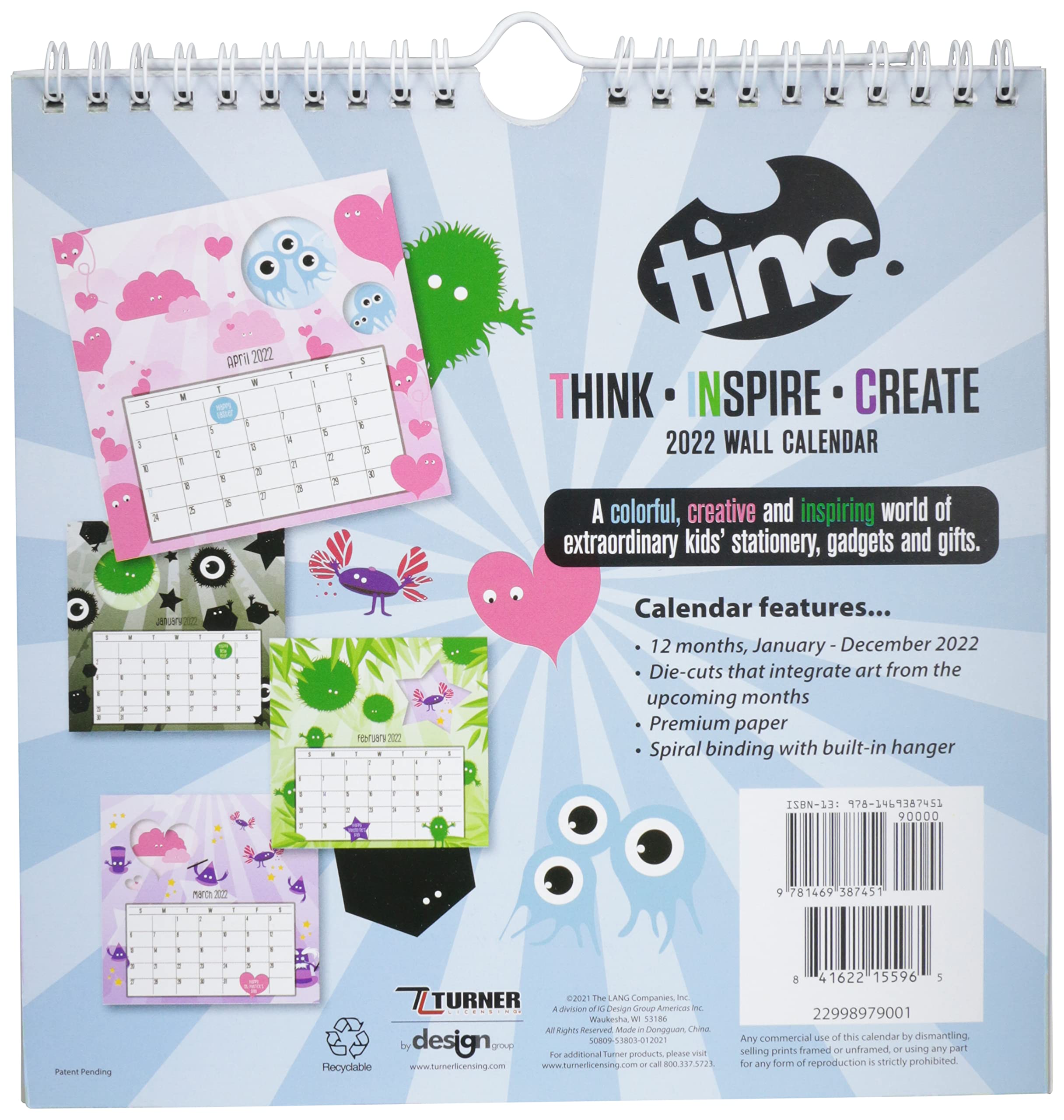 Turner Licensing TINC 8x8 Die Cut Wall Calendar 2024 - Premium Quality Paper, Perfect for Home, Office & Gift Giving - Stay Organized with Stylish Desk Decor (22998979001)