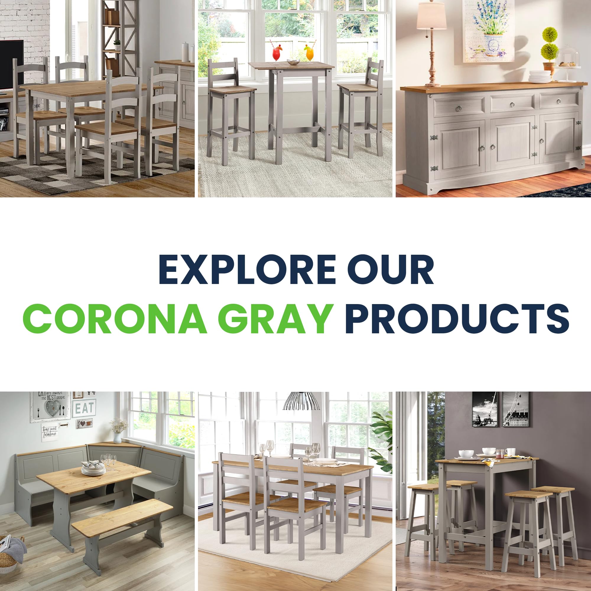 Corona Gray Wood Bar Height Dining Set with 4 Stools - Perfect for Kitchen Islands, Breakfast Nooks & Small Space Dining | Modern Pub Style Counter Table and Stool Set