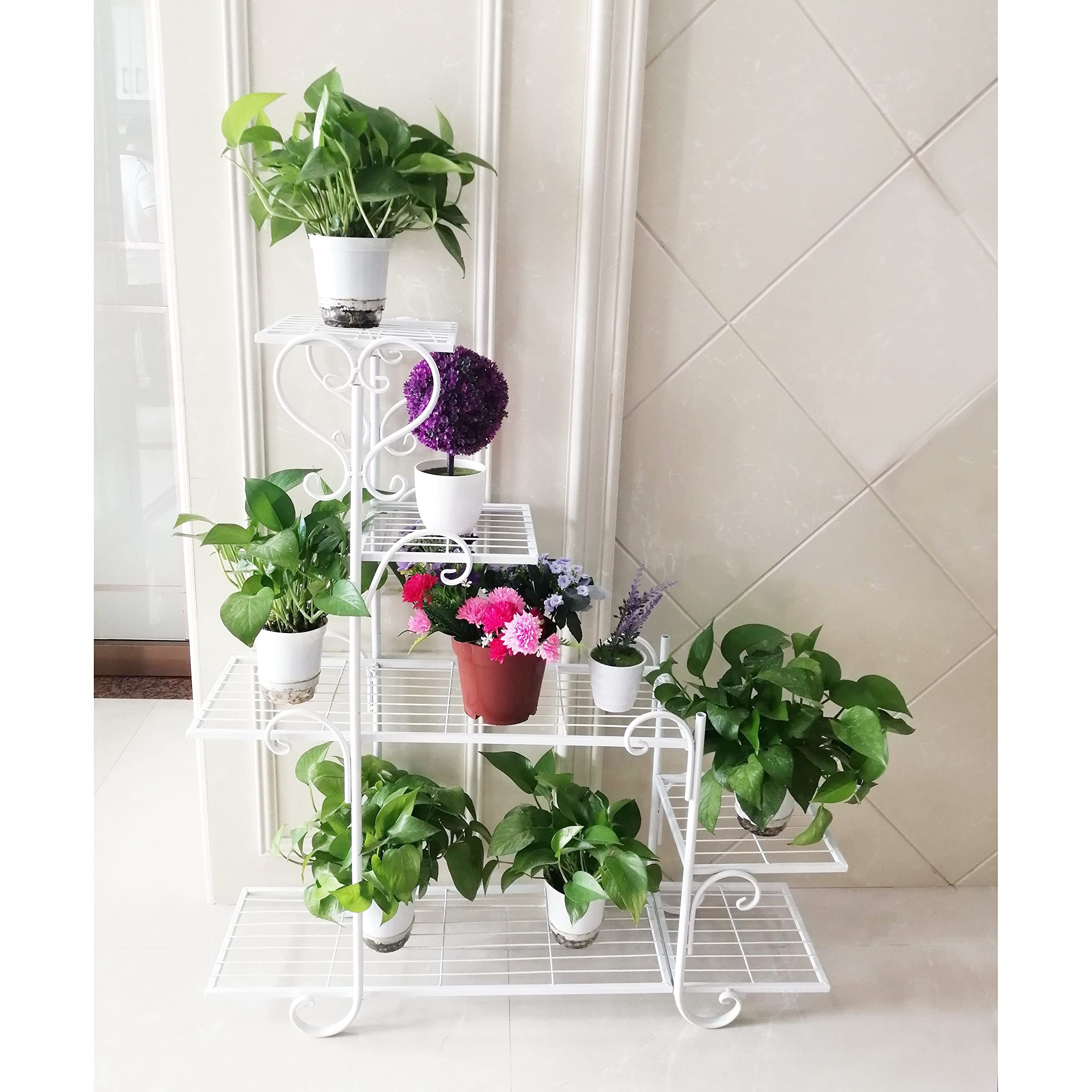 5 Tier White Plant Stand Steps for Indoor & Outdoor Decor - Hi-Line Gift Ltd. - Perfect for Balcony, Garden, Patio, and Home Plant Display