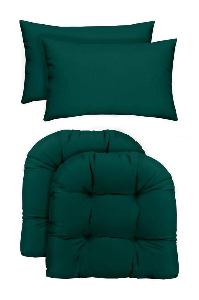 RSH DECOR: Water-Resistant Spun Fabric Tufted U-Shaped & Lumbar Pillows Set (2 Each) - 19”x19” & 20”x12” - Outdoor Wicker Cushions for Patio Furniture (Peacock Design) - Perfect for Garden, Poolside & Backyard Relaxation