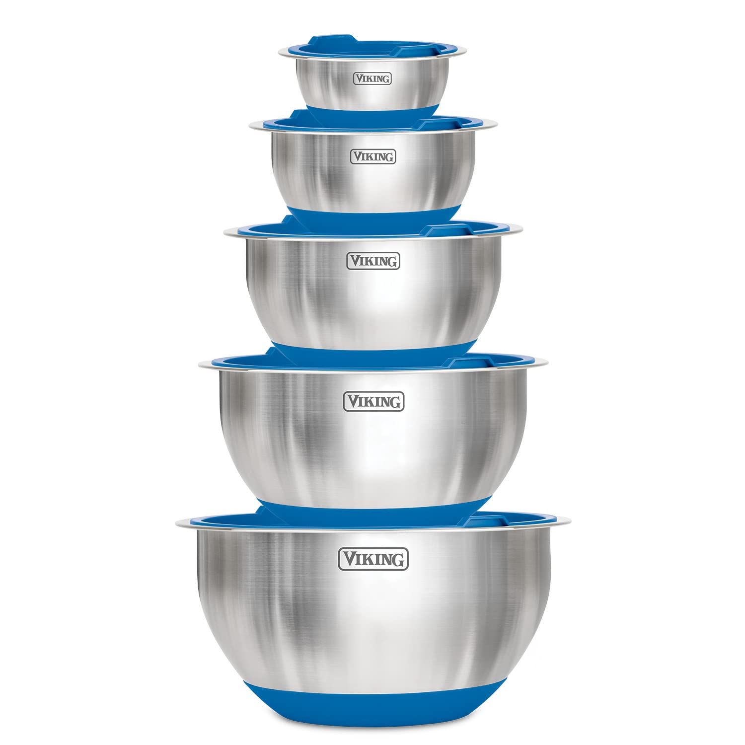 Viking Culinary 10-Piece 304 Stainless Steel Kitchen Utensil Set with Ergonomic Stay-Cool Handles & Mixing Bowls, Non-Slip Silicone Base - Perfect for Baking, Cooking, and Food Prep in Professional & Home Kitchens
