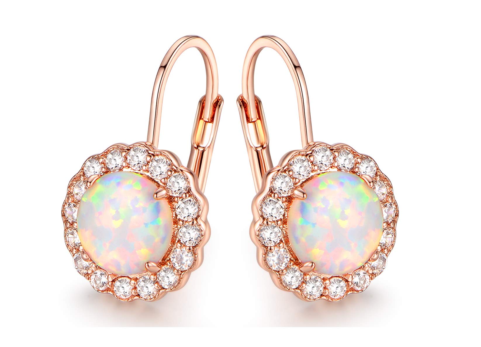 Barzel White Gold Plated Fire Opal & Cubic Zirconia Flower Huggie Earrings for Women, Elegant Everyday Wear, Gift for Her, Wedding, Party, Date Night