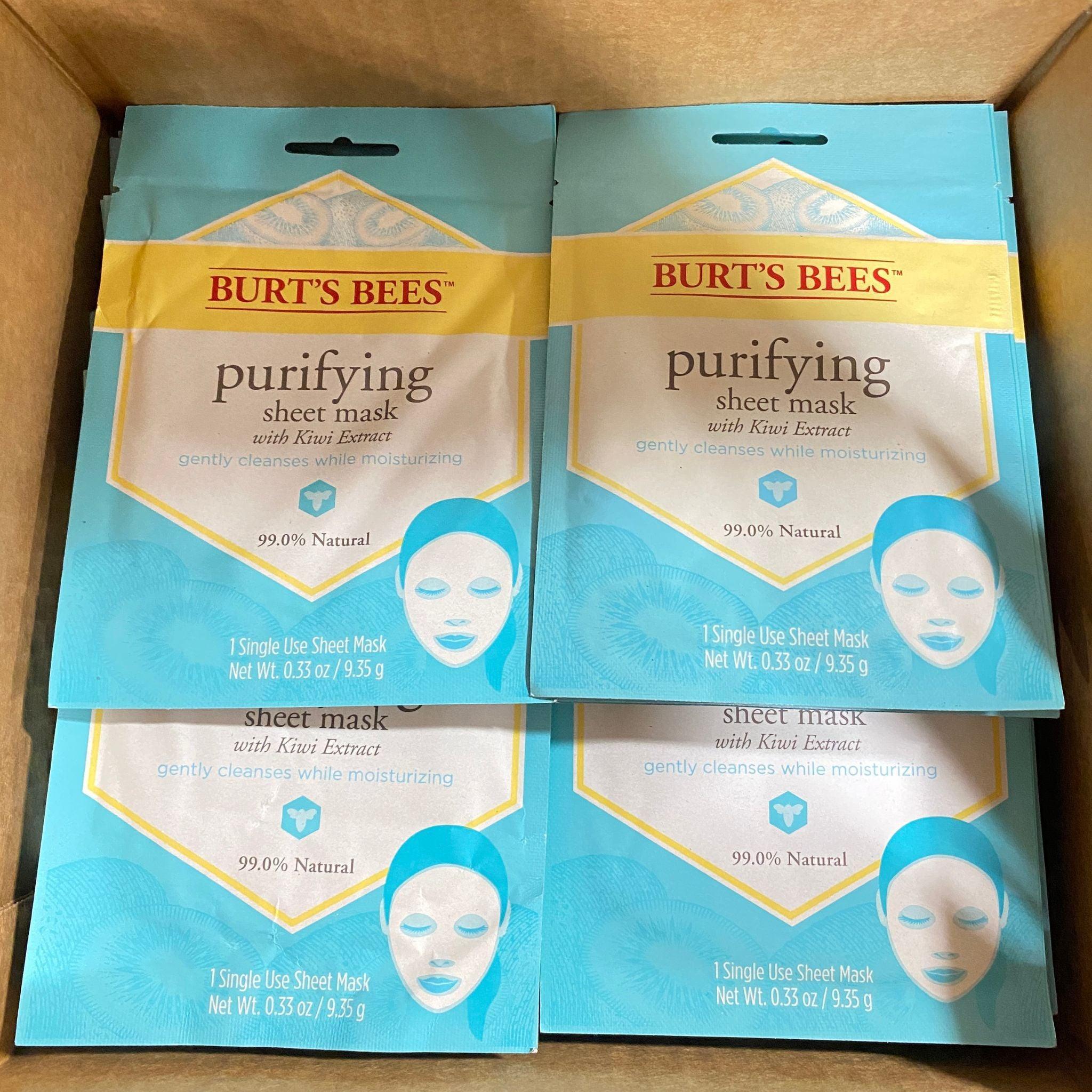 Burt's Bees Purifying Sheet Mask with Kiwi Extract - 96 Pcs Box | Deep Cleansing & Hydrating Facial Mask for Glowing Skin | 99% Natural Ingredients | Perfect for Daily Skincare Routine & Spa Nights