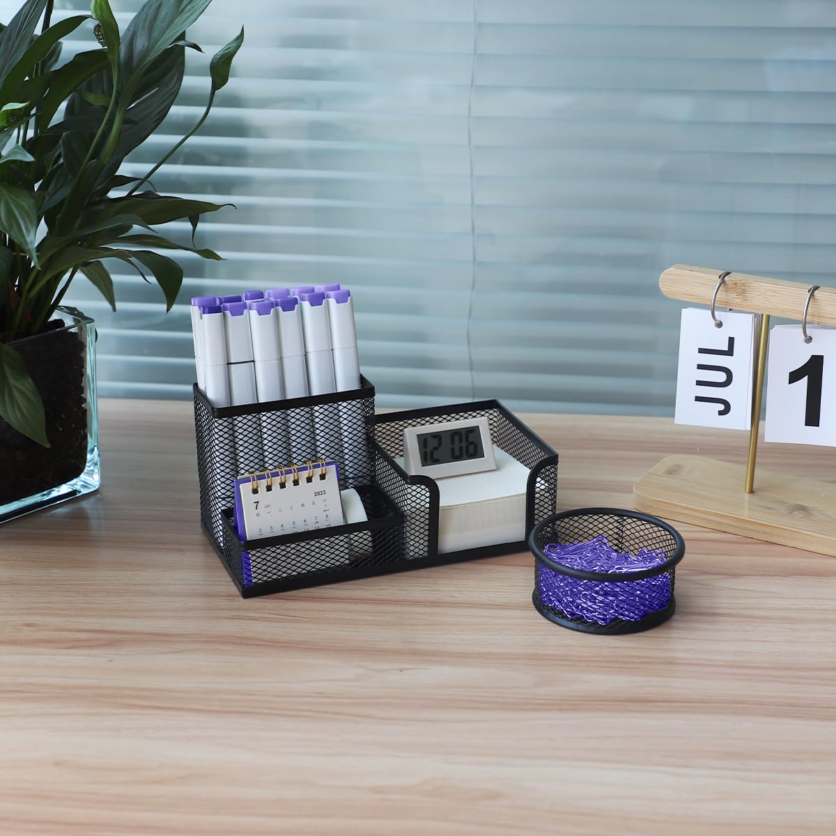 EXOFC 3-Compartment Metal Desk Organizer - Black Pen Holder & Office Supplies Caddy for Home, School, or Office Workspace | Perfect for Organizing Stationery, Markers, and Desk Accessories