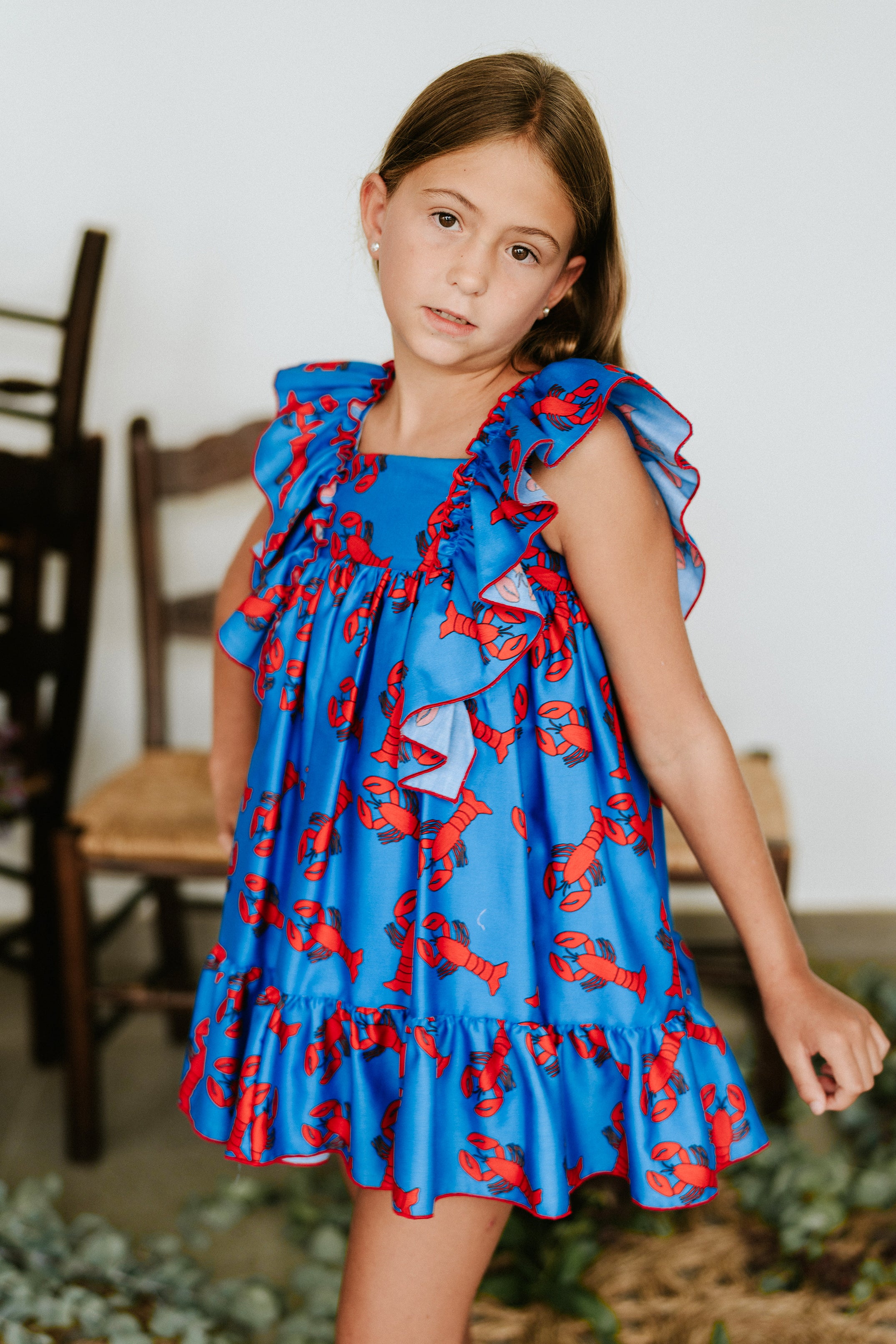 Xanthe Blue & Red Lobster Print Dress - Women's Flowy Summer Dress for Beach Vacation, Date Night & Casual Outings