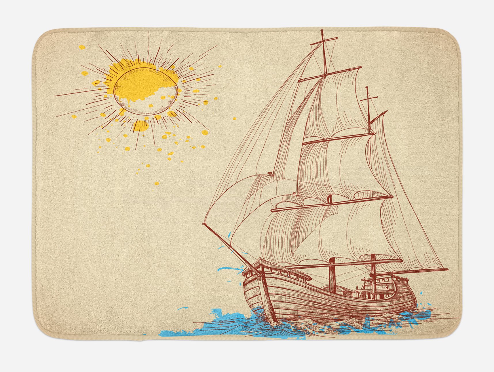 Ambesonne Non-Slip Nautical Bath Mat - Windy Sea Sailing Boat & Sun Cruising Galleon Marine Pattern - Plush Bathroom Decor Rug 30