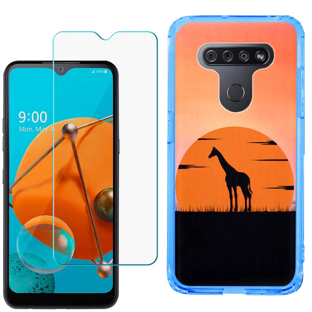 LG K51 Case with Tempered Glass - Slim TPU Cover for Sunset Giraffe Design | Durable Protection