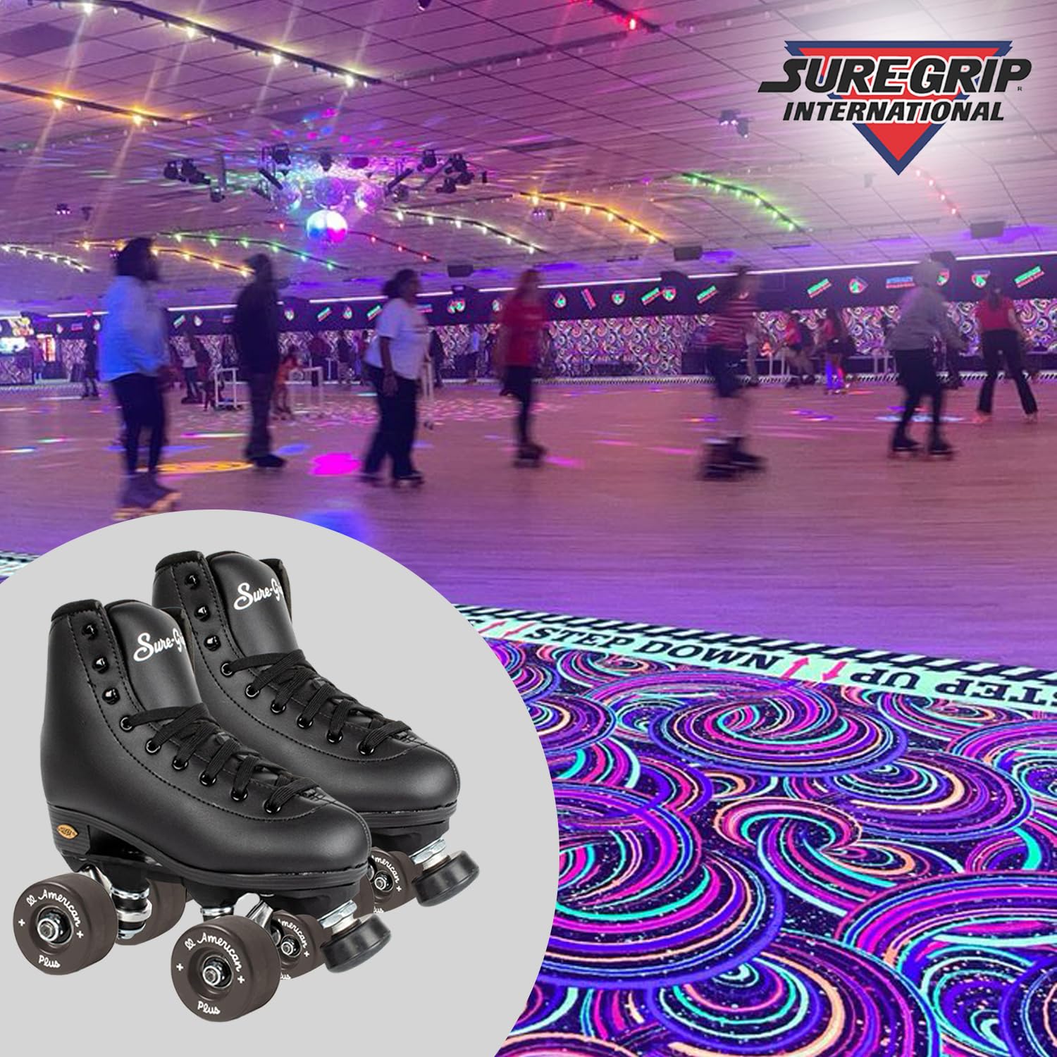 Sure-Grip All American Plus Indoor Black Wheels - 55mm Vanathane Technology - Tough, Lightweight Hard Rink Wheels - Ideal for Beginners - Set of 8 - Perfect for Roller Skating, Roller Derby, and Indoor Rinks