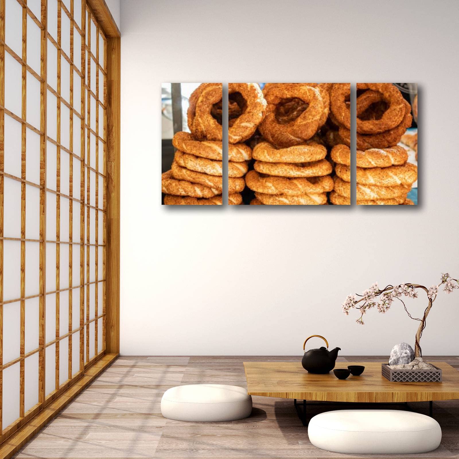 Traditional Turkish Simit Sesame Bread Rings Street Food Canvas Wall Art - Kitchen Dining Room Restaurant Decor, Housewarming Gift, Ready to Hang - Perfect for Breakfast Cafes, Mediterranean Themed Spaces & Foodie Home Decor