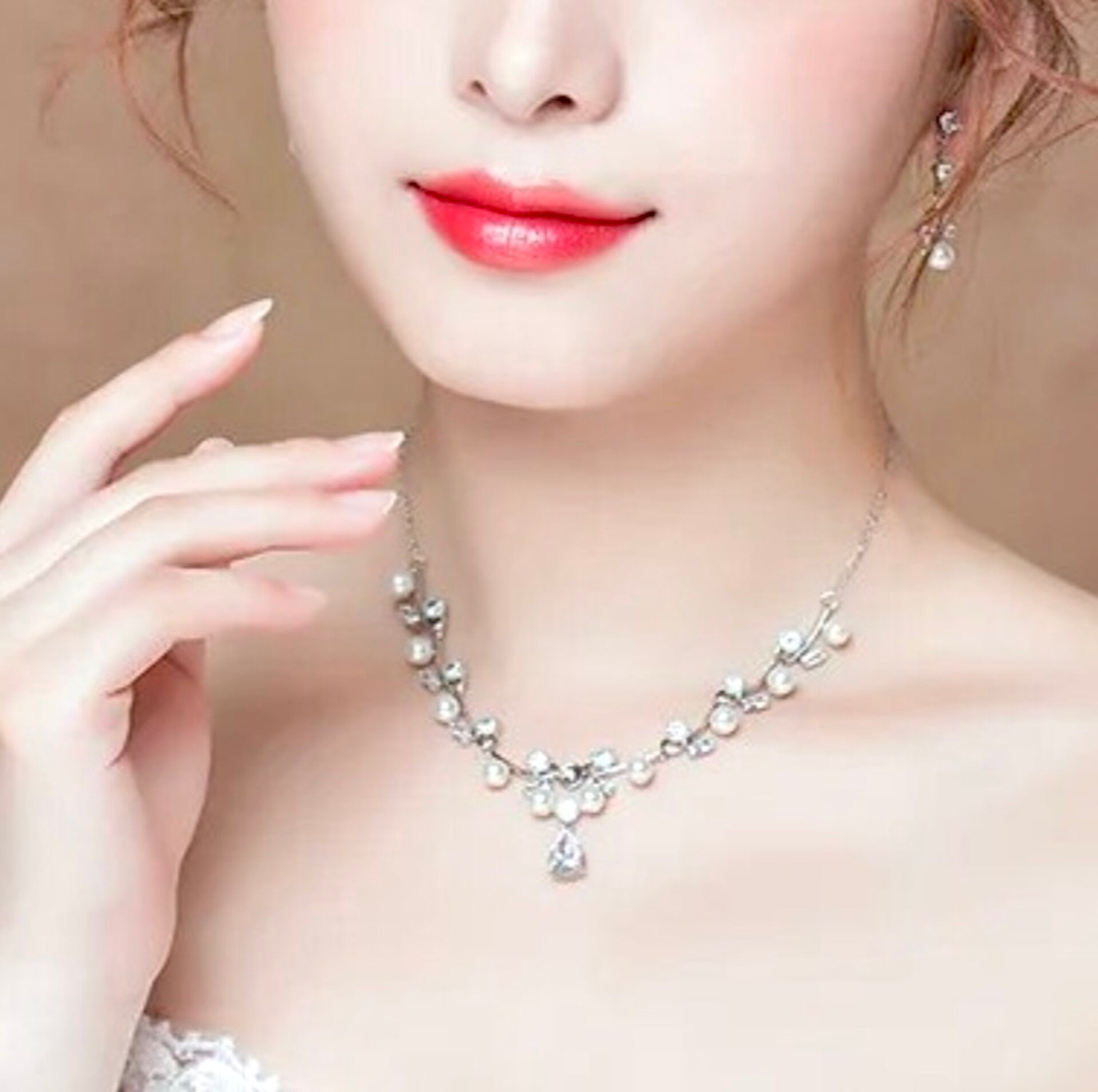 Isla Silver Pearl and Cubic Zirconia Bridal Jewelry Set - Elegant Wedding Necklace & Earrings for Bride, Bridesmaids, and Formal Occasions