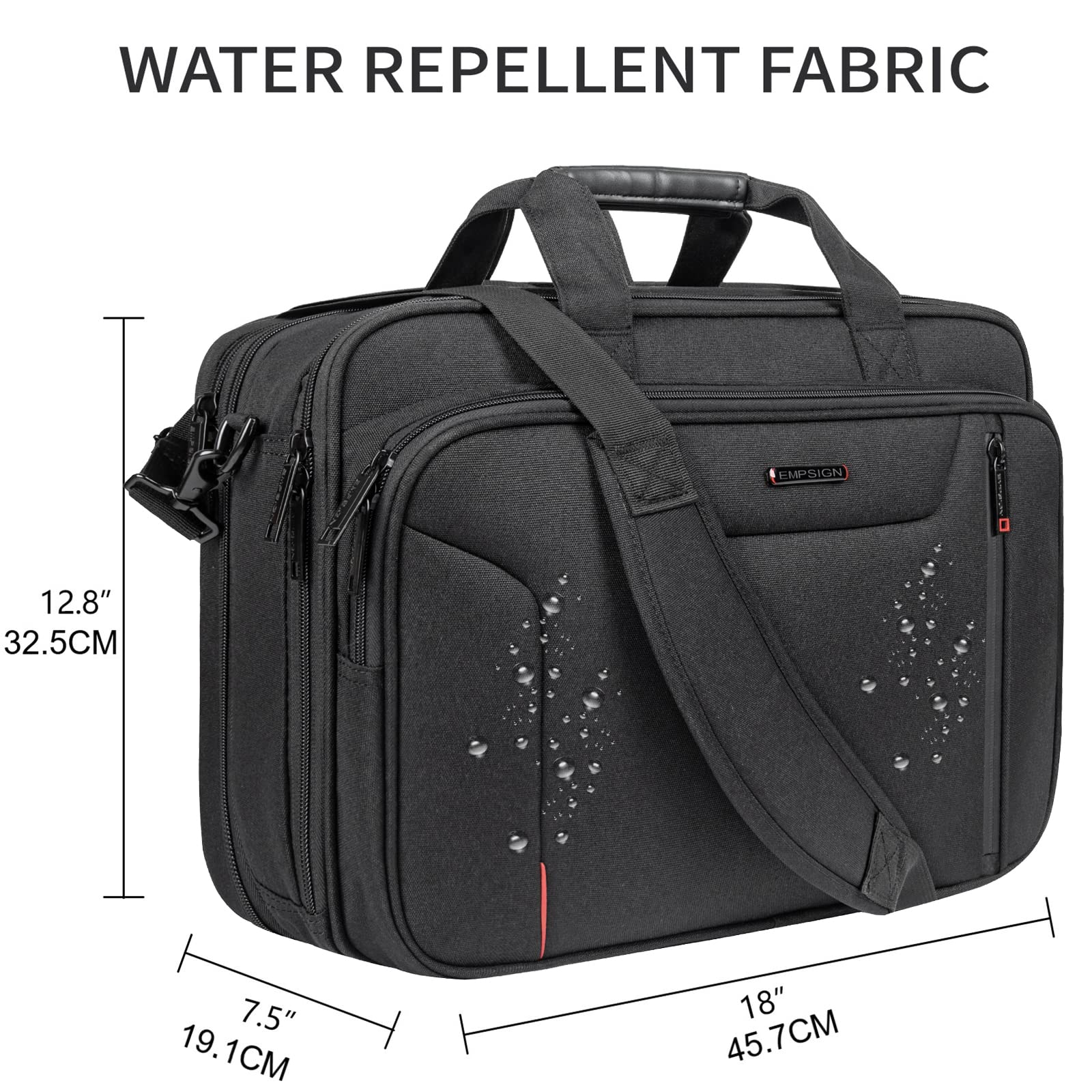 EMPSIGN Stylish 17.3 Inch Expandable Laptop Briefcase for Men - Water Repellent & RFID Blocking Messenger Bag - Perfect for Business Travel, Office Work & Daily Commute - Durable Shoulder Bag for Professionals - Black