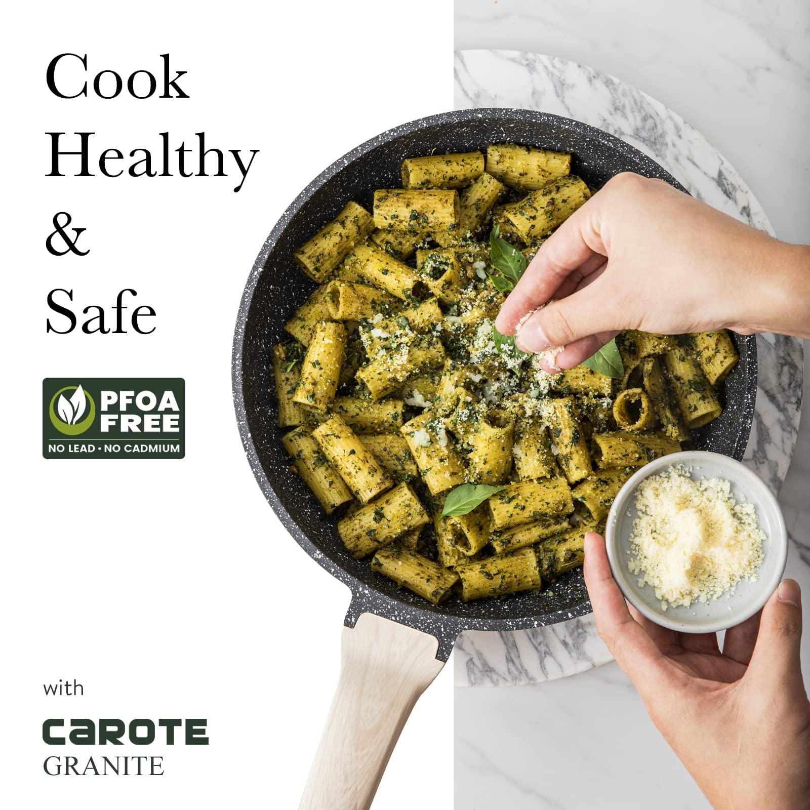 CAROTE 12-Inch Nonstick Deep Frying Pan with Lid - 5.5 Qt Jumbo Cooker Saute Pan, Induction Compatible Skillet with Pour Spout - PFOA-Free Granite Coating - Perfect for Frying, Searing & Sauteing - Ideal for Home Cooking & Professional Kitchens