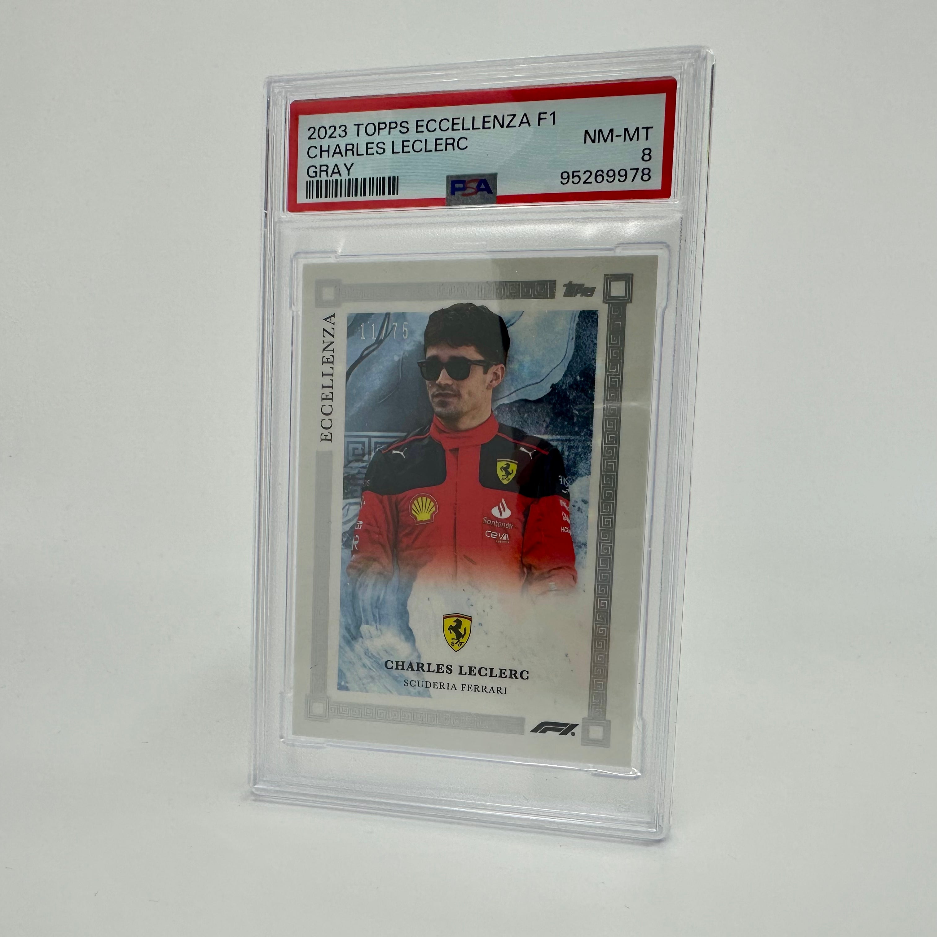 PSA 8 2023 Charles Leclerc Gray Eccellenza #11/75 Trading Card - Perfect for F1 Collectors, Display Cases & Sports Memorabilia Collections