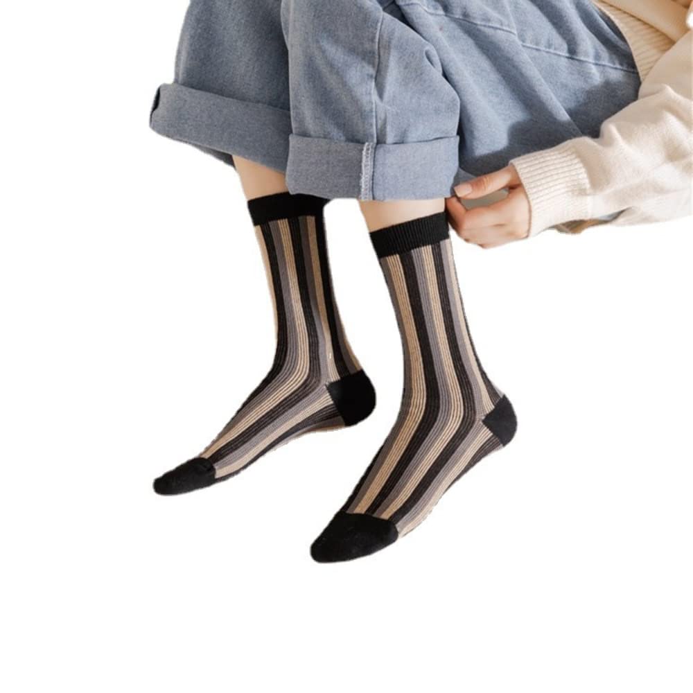 Women's Black and White Plaid Striped Crew Socks - Cotton Mid-Tube Ankle Socks for Girls & Women - Casual Comfort Socks - Perfect Gift Idea for Everyday Wear, School, Work & Outfits