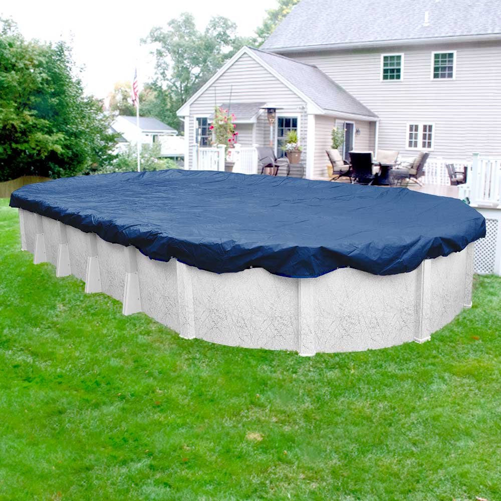 **Pool Mate 471632-4-PM Commercial-Grade Rip-Shield Winter Oval Above-Ground Pool Cover 16x32 ft - Dazzling Blue - Heavy-Duty Protection for Cold Weather & Snow Loads - Perfect for Winterizing Inground & Above-Ground Pools**