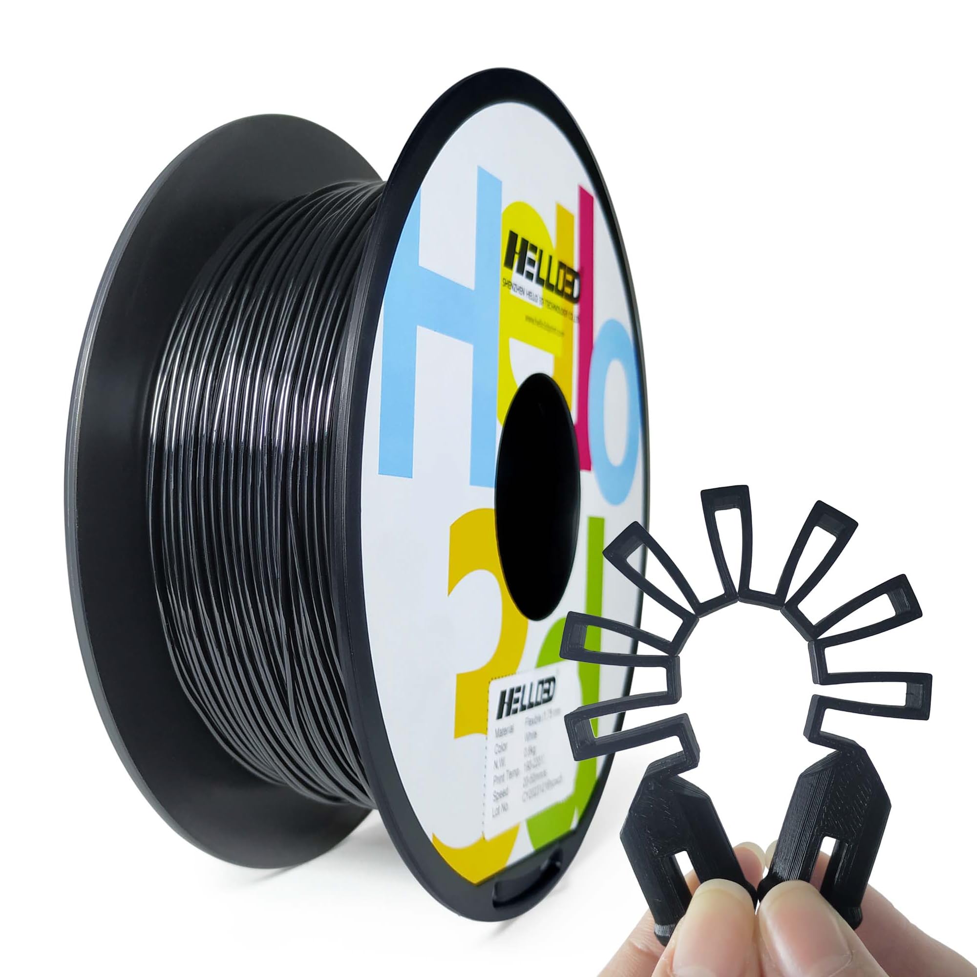 Premium HEllO3D TPU Filament 1.75mm - Flexible 3D Printing Material, 95A Soft Elastic Filament for 3D Printers, High Precision +/- 0.05mm, Vacuum Sealed 800g Spool (1.76 lbs) - Black - Ideal for Cosplay, Phone Cases, Wearables & Shock-Absorbing Parts