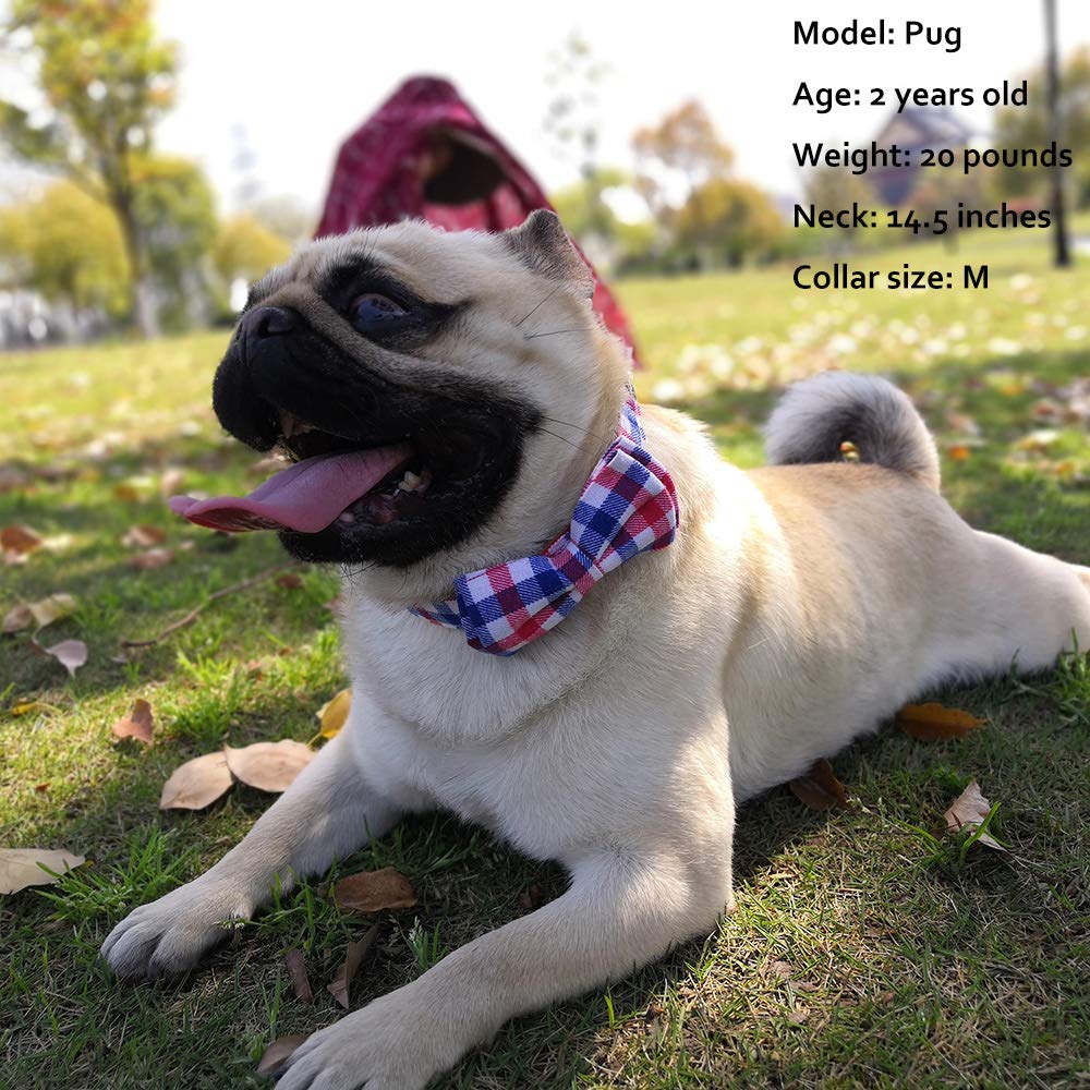 Stylish Plaid Bow Tie Dog Collar - Adjustable Soft Leather Pet Collar for Small Medium Large Dogs (13