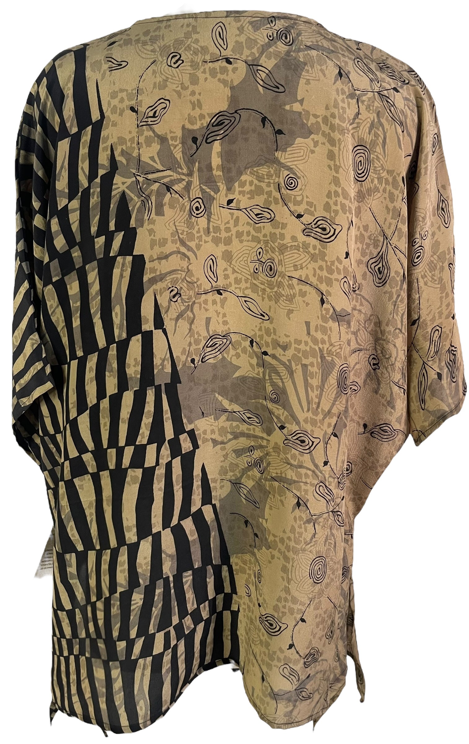 PRC7150 Pure Silk Long Tunic with Side Ties - Elegant Women's Summer Blouse for Casual Wear, Office & Special Occasions