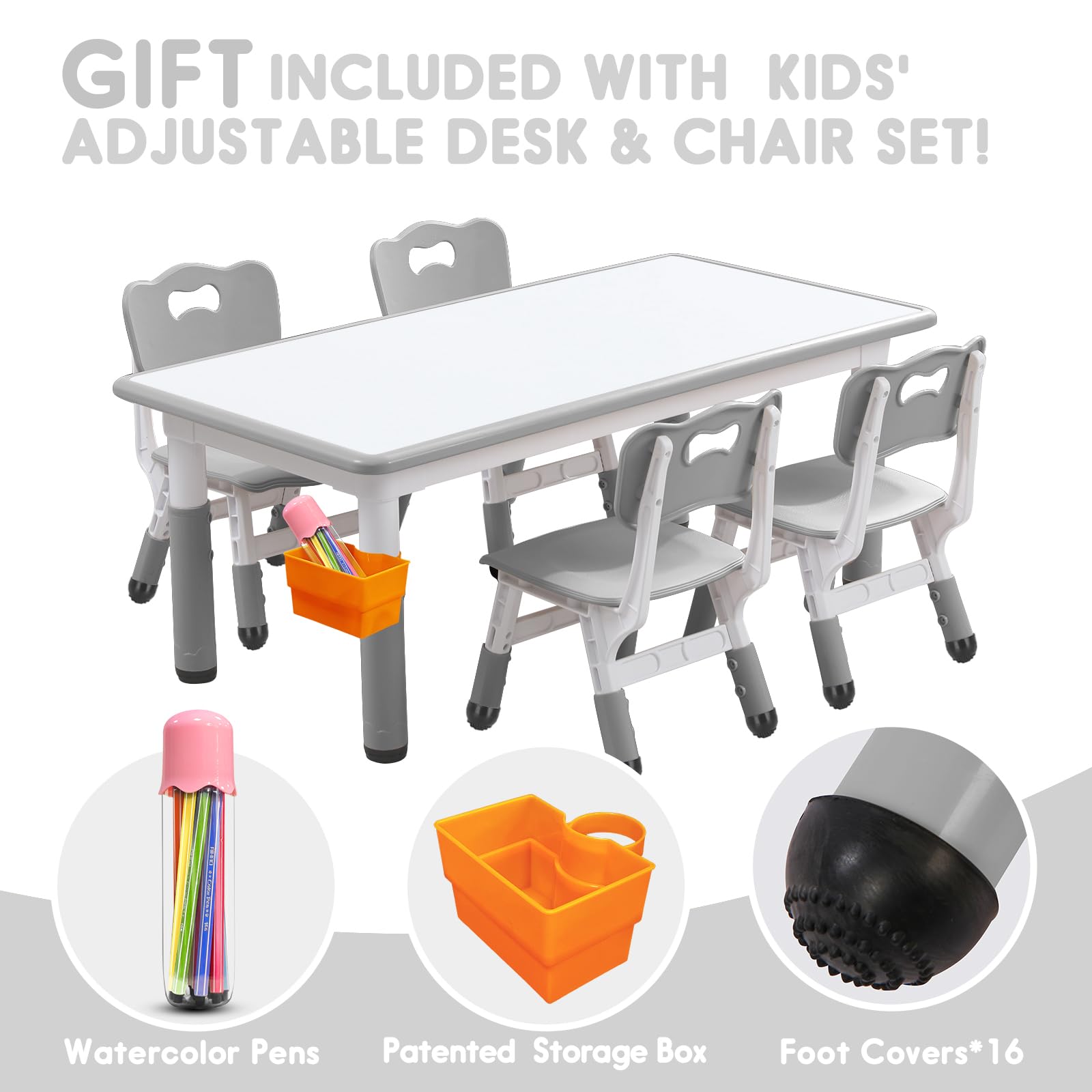 Kids Table and Chair Set - Adjustable Toddler Table with Non-Slip Legs & Storage Organizer, Wipe-Clean Graffiti Desktop - Perfect for Ages 3-12 - Ideal for Playroom, Homeschooling & Arts & Crafts Activities