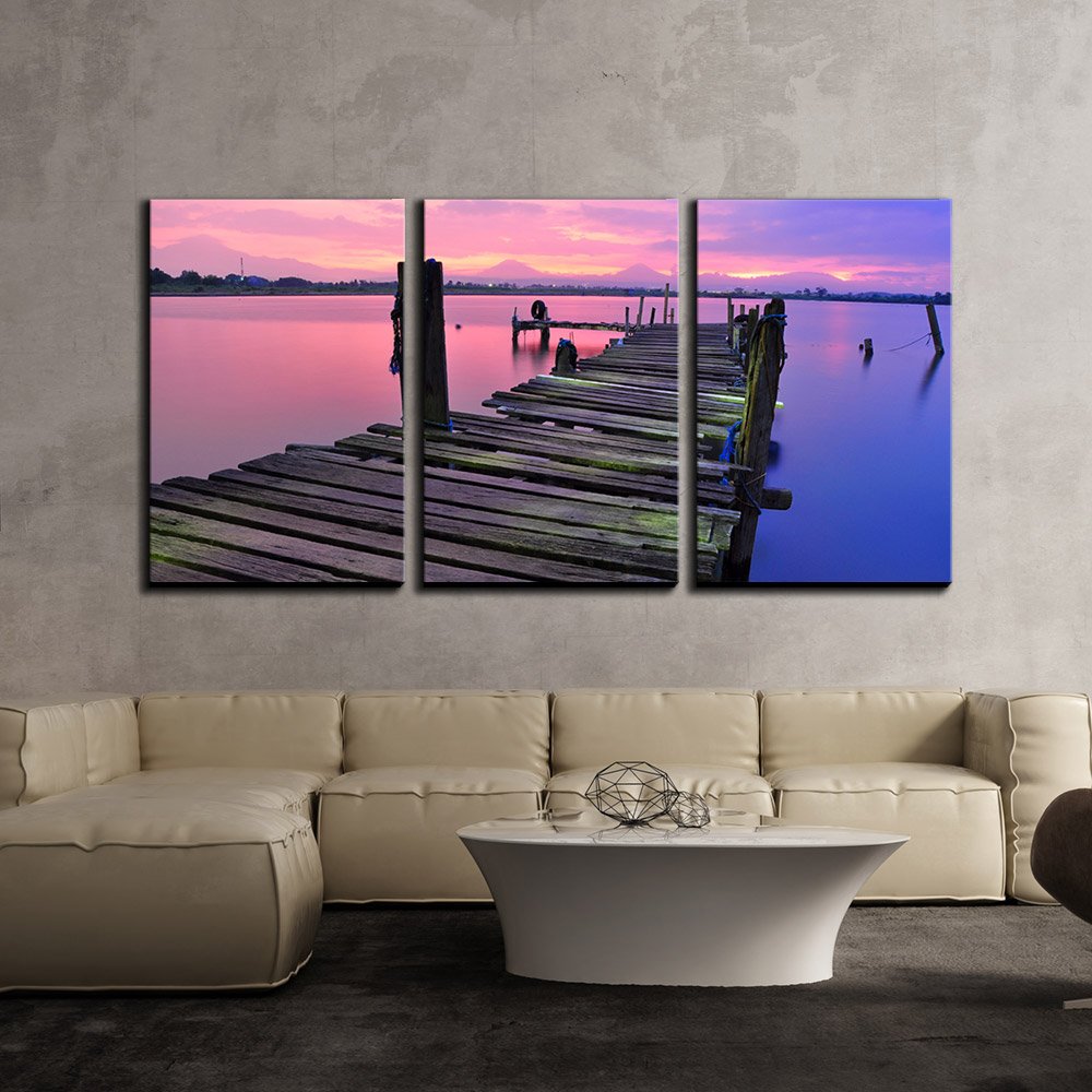 Wall26 - 3 Piece Canvas Wall Art Set: Wooden Bridge Under Colorful Sky - Modern Framed Home Decor for Living Room, Bedroom & Office - Stretched & Ready to Hang (24