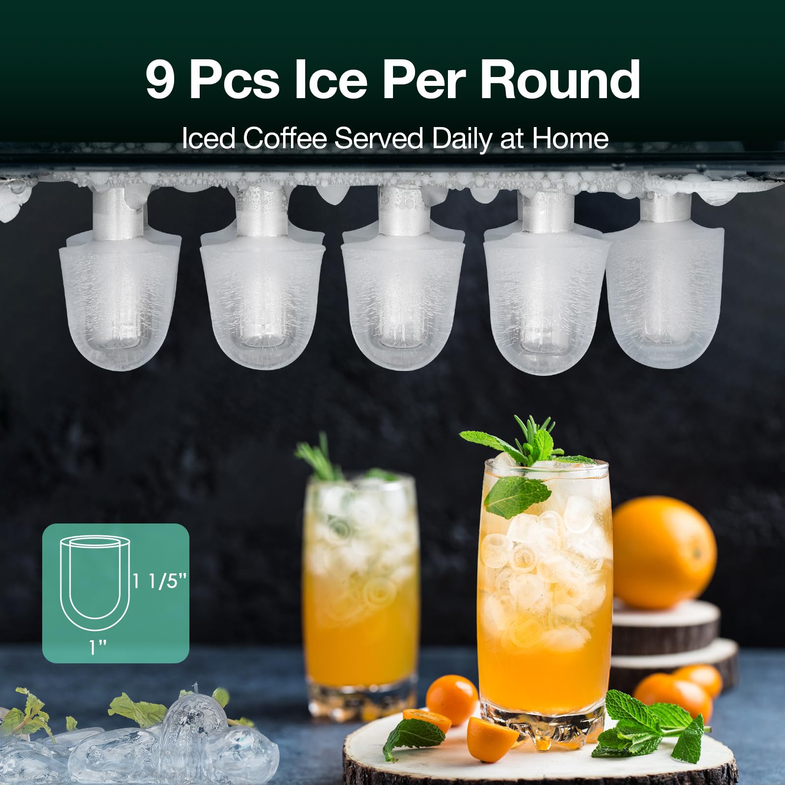 Portable Countertop Ice Maker Machine - 9 Ice Cubes in 6 Minutes, 26.5lbs/24H, Self-Cleaning with Ice Scoop & Basket - Perfect for Home Kitchen, Office, RV, Camping & Outdoor Parties