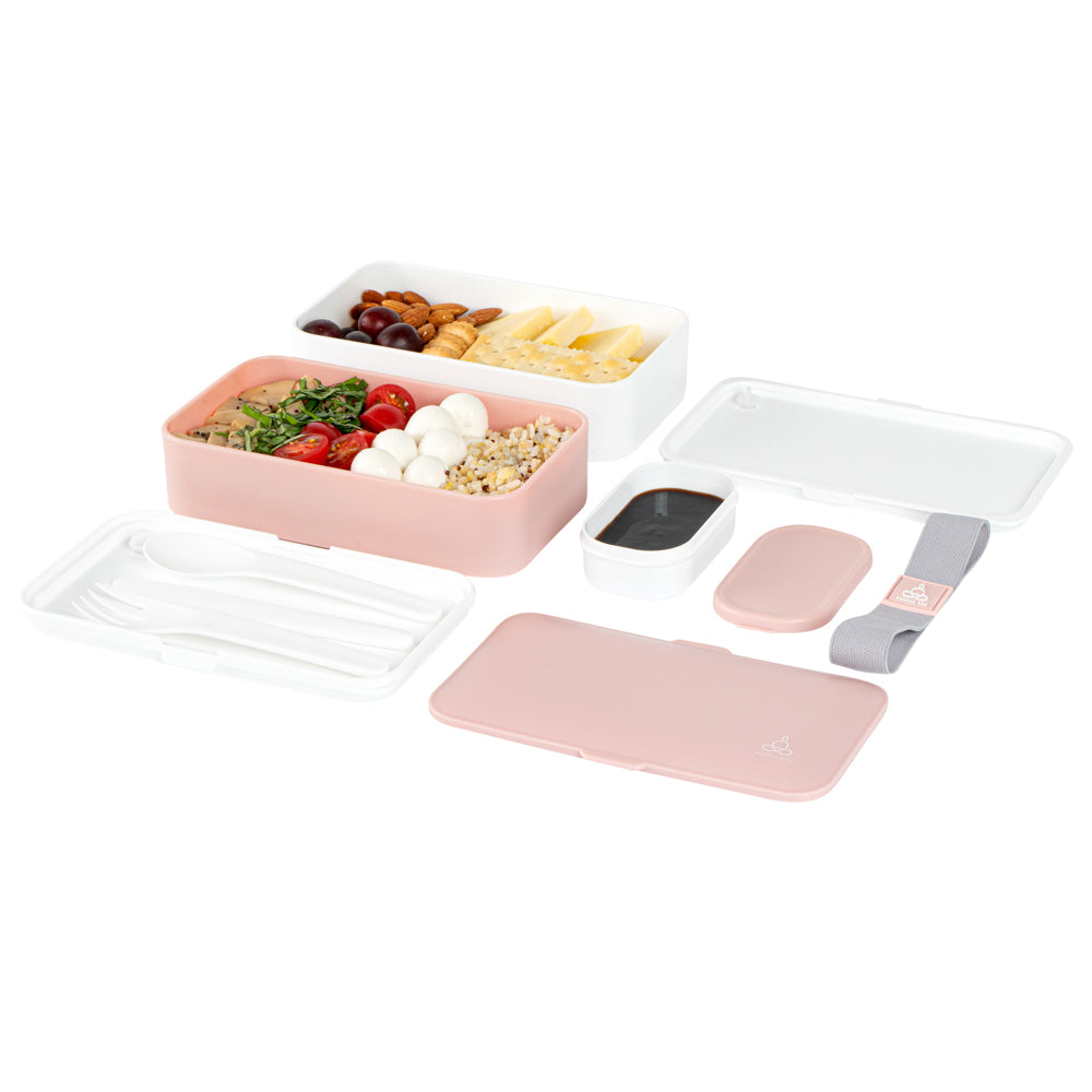 Bento Tek 41 oz Pink and White Buddha Lunch Box with Utensils & Sauce Cup | All-in-One Meal Prep Container | 7.25