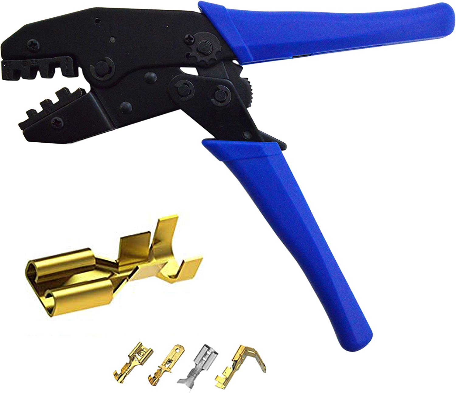 Heavy Duty Ratcheting Crimper Tool for Non-Insulated & Open Barrel Terminals - Works with 20-18, 16-14 & 12-10 AWG Wires - Perfect for Automotive, Electrical & DIY Projects