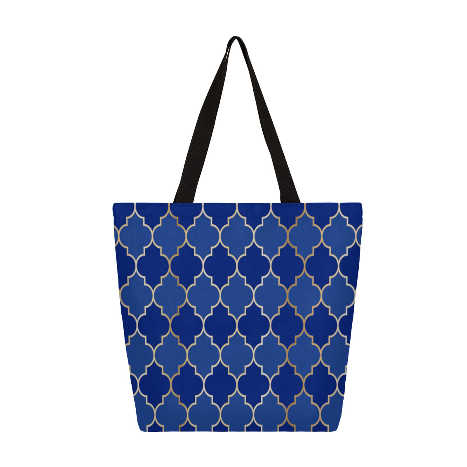 Stylish Moroccan Quatrefoil Print Large Canvas Tote Bag with Inner Pocket - Women's Casual Shoulder Bag & Reusable Grocery Bag - Perfect for Shopping, Books, Beach, Work & Gift Giving