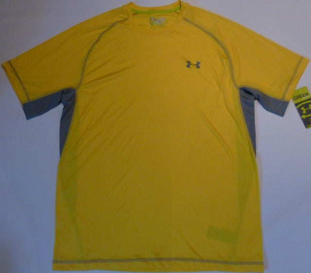 UNDER ARMOUR Men's Catalyst Short Sleeve Crew Neck Rugby Training Shirt - HeatGear Moisture Wicking Performance Tee in Yellow | Gym Workout & Sports Apparel
