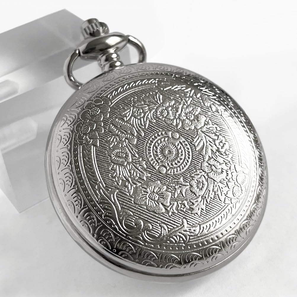 VIGOROSO Steampunk Silver Pocket Watch with Quartz Movement & Peony Bird Enamel Painting - Gift Box Included - Perfect for Vintage Collectors, Cosplay, and Unique Gifts