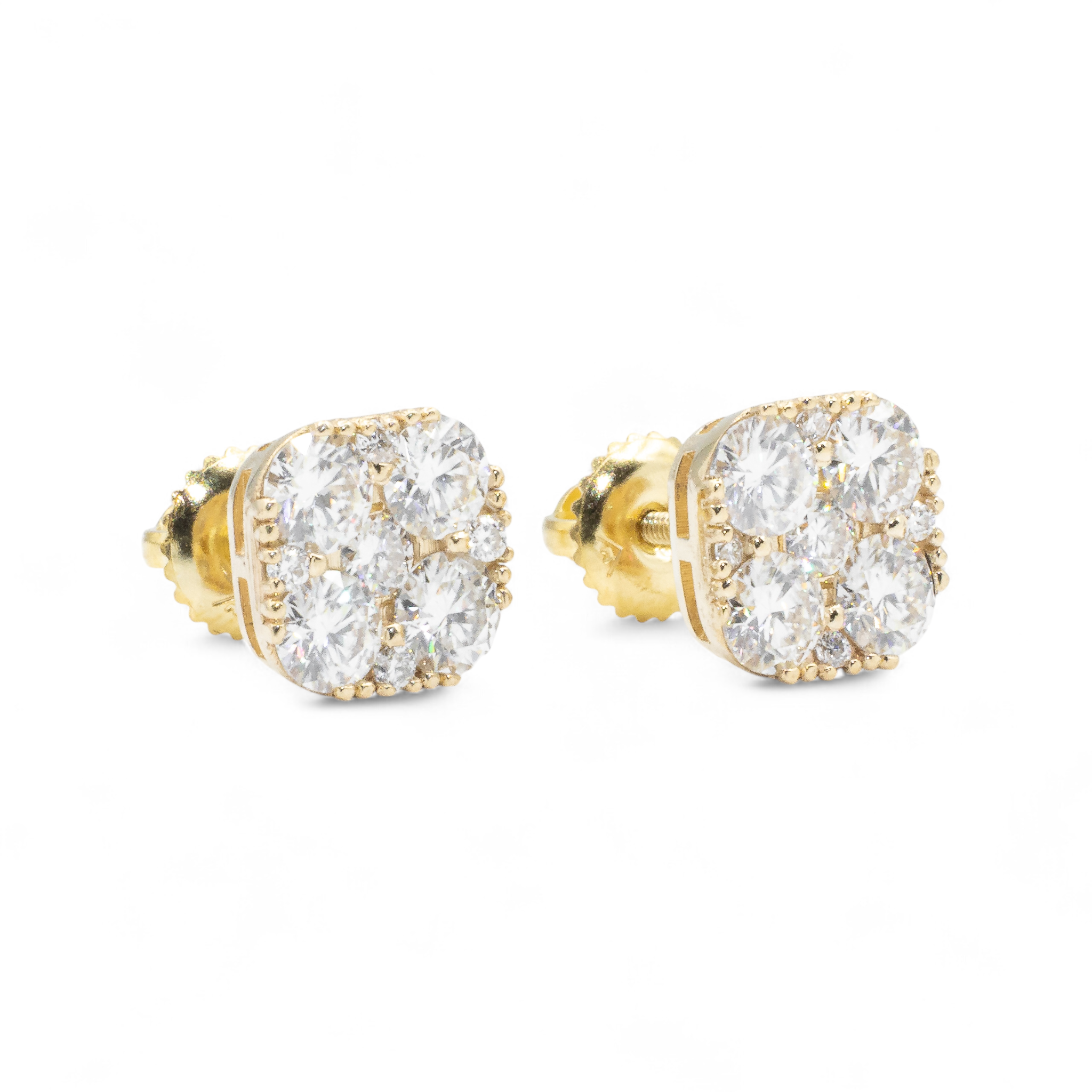 14K Yellow Gold Lab-Grown Diamond Cluster Earrings - 1.73 Carat Total Weight (CTW) - Elegant Stud Earrings for Women, Perfect for Weddings, Parties & Everyday Wear