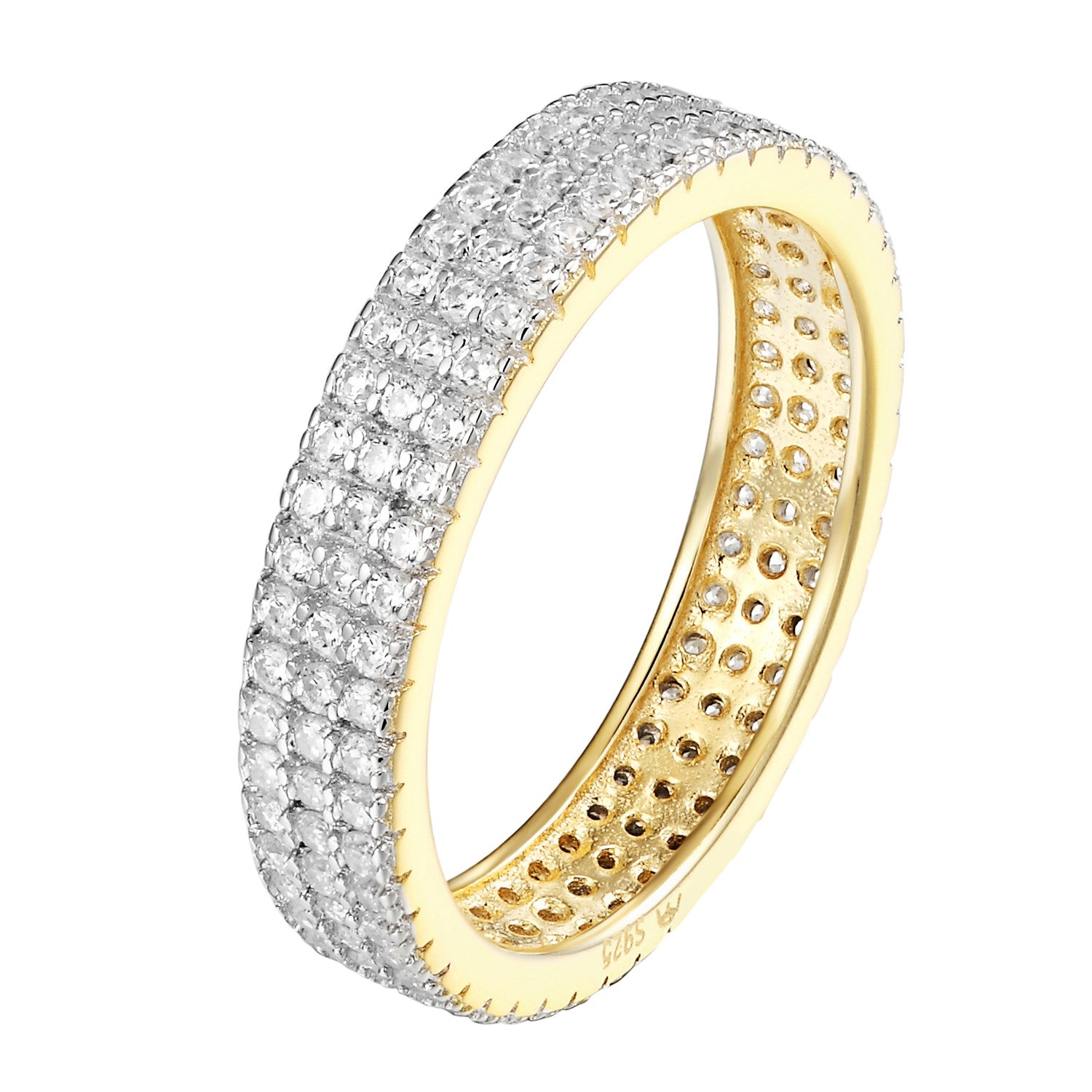 14K Gold Over Sterling Silver Cubic Zirconia Women's Eternity Engagement Ring - Perfect for Weddings, Anniversaries & Romantic Gifts