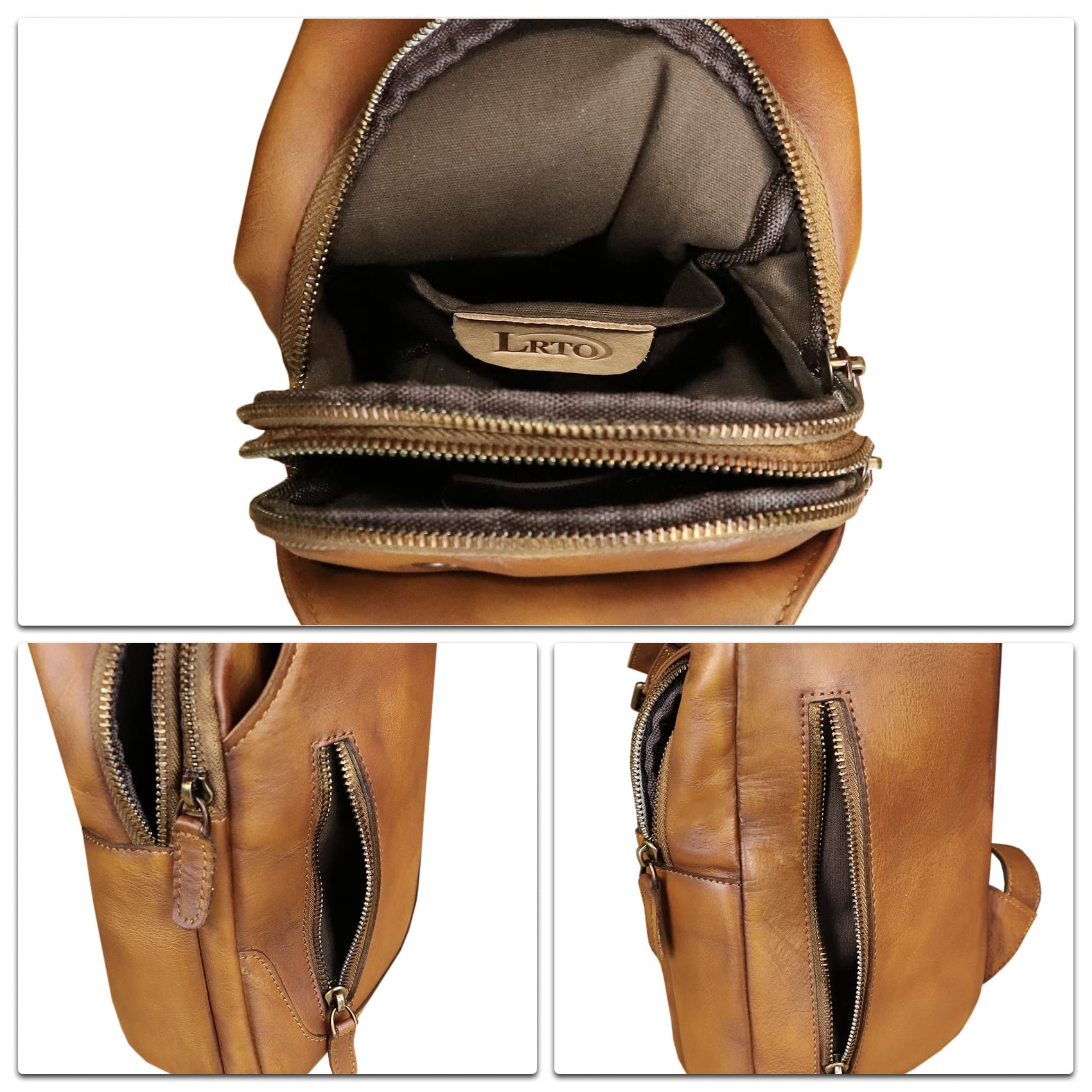 LRTO Genuine Leather Sling Bag for Men & Women - Real Leather Crossbody Backpack Shoulder Purse - Perfect for Travel, Work & Daily Commute