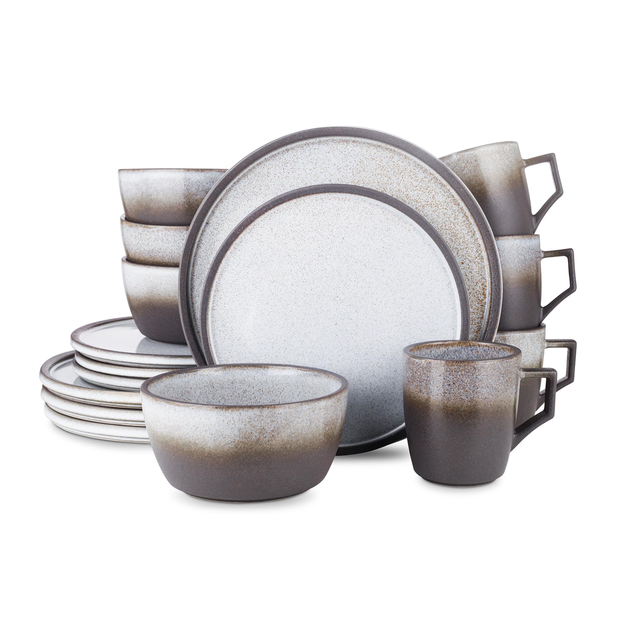 Stone Lain Vince Stoneware Reactive Glaze Dinnerware Set - 16-Piece Gray Dinner Set for 4, Durable Ceramic Plates & Bowls - Perfect for Family Dinners, Entertaining Guests & Restaurant-Style Dining