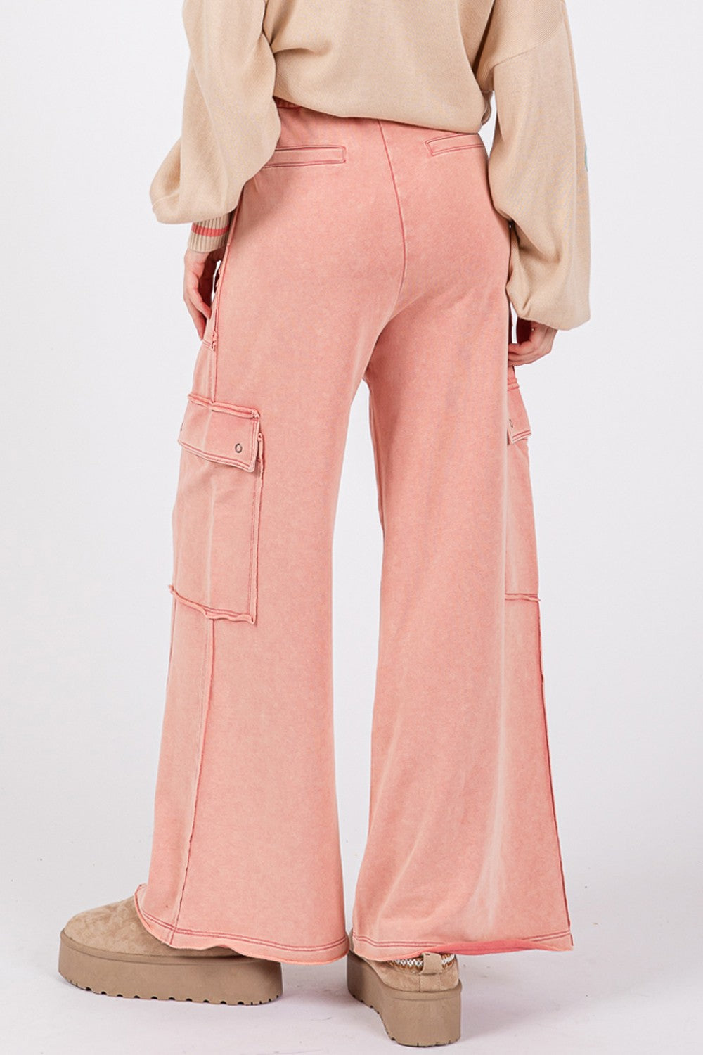 SAGE + FIG Women's Knit Terry Mineral Wash Wide Leg Pants - Soft Lounge Pants for Yoga, Travel & Casual Wear