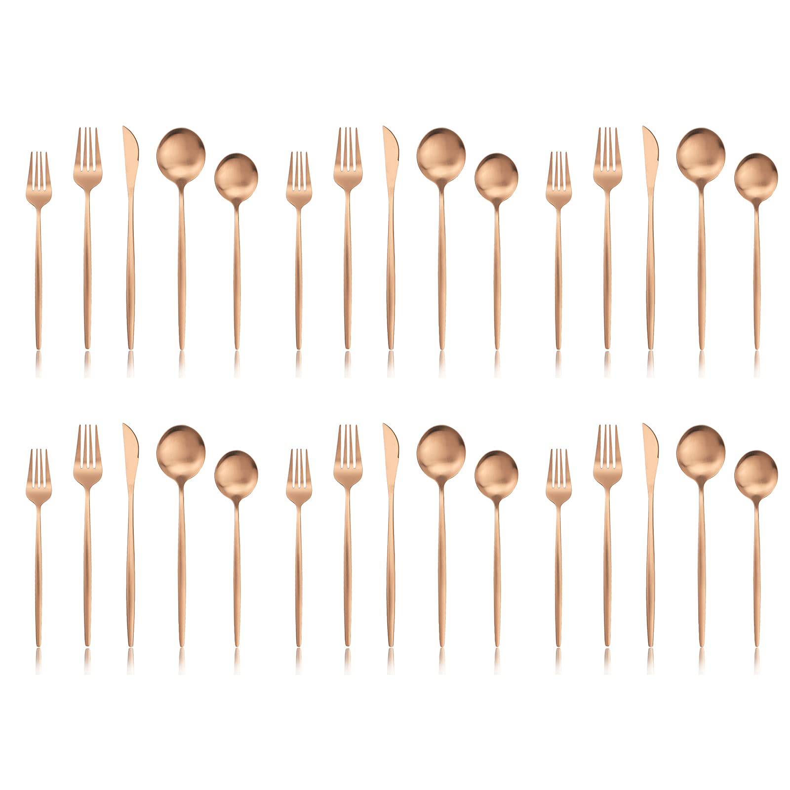 30-Piece Matte Copper Flatware Set - 18/0 Stainless Steel Dinnerware for 6 - Elegant Rose Gold Silverware for Dining, Dessert, Cake, Tea & Coffee - Perfect for Dinner Parties, Weddings & Holiday Gatherings