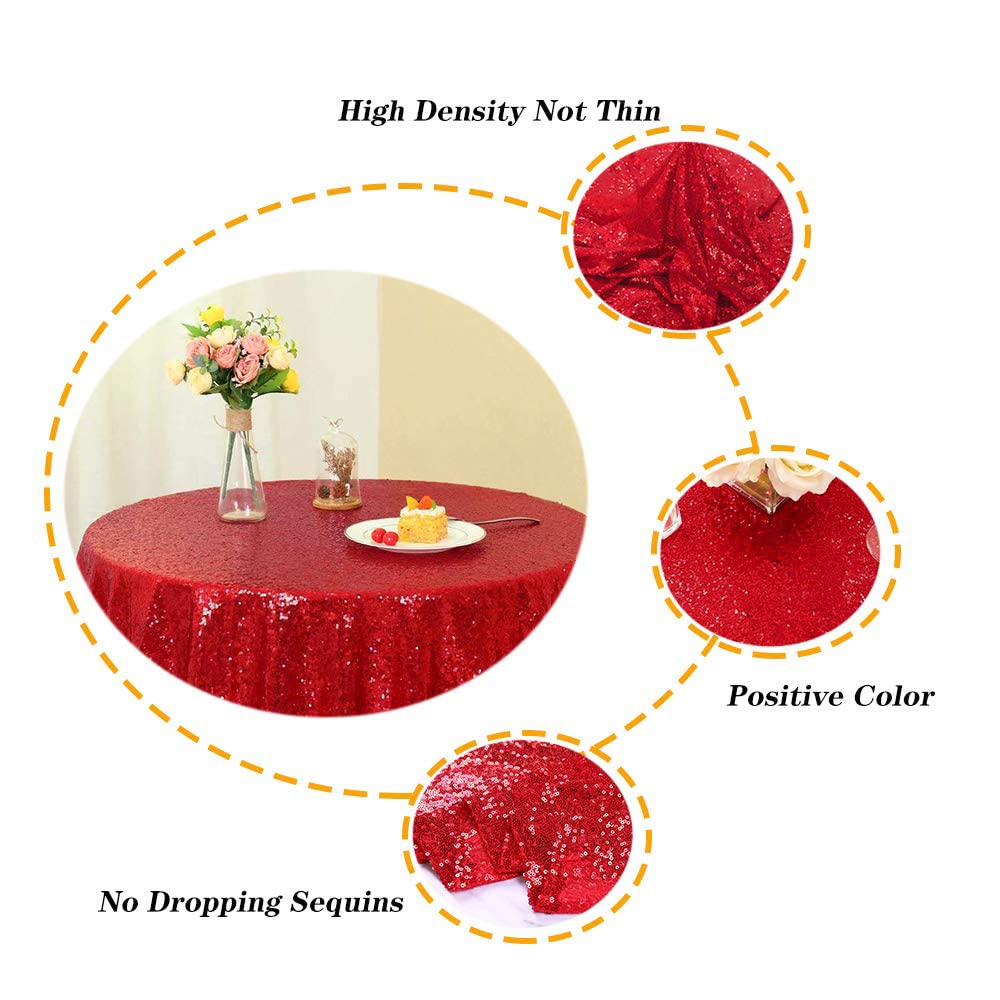 AIXHN 48 Inch Round Red Sequin Tablecloth - Glitter Sparkly Elegant Table Overlay for Weddings, Birthdays, Christmas Decor - Perfect for Cake Tables, Dessert Displays & Party Decorations