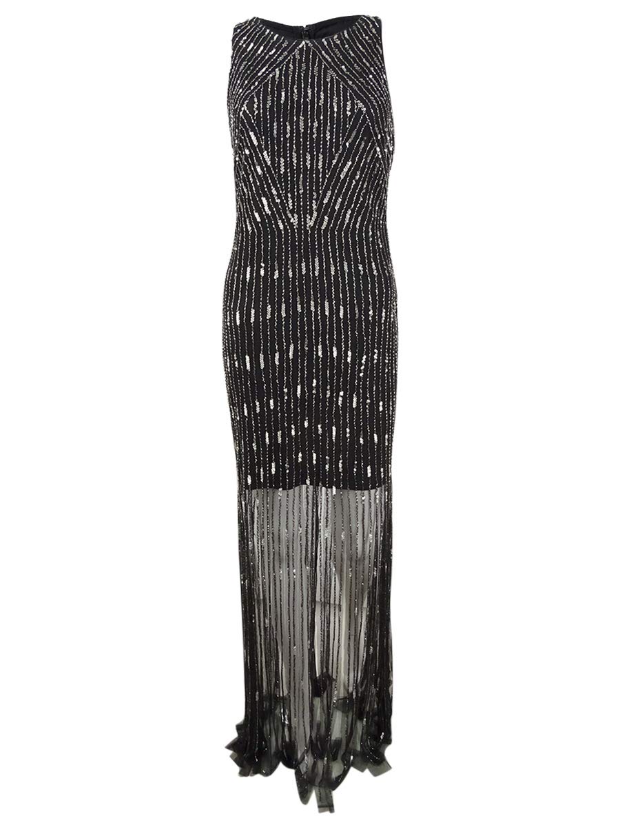 Adrianna Papell Women's Beaded Sheer Skirt Gown - Elegant Black Formal Dress Size 10 for Evening Parties, Prom & Special Occasions