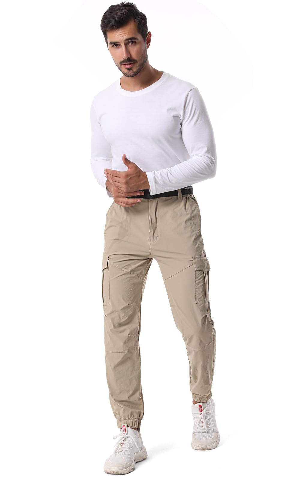 Men's Stretch Cargo Jogger Pants - Slim Fit 6 Pocket Waterproof Quick Dry Work Pants for Fishing, Hiking & Outdoor Activities