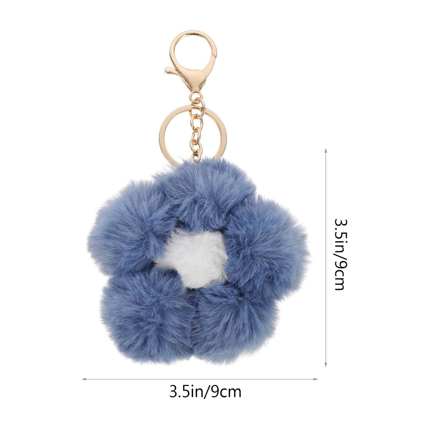 GALPADA Plush Keychain - Faux Fur Pompom Flower Key Ring for Backpacks & Bags (Haze Blue)