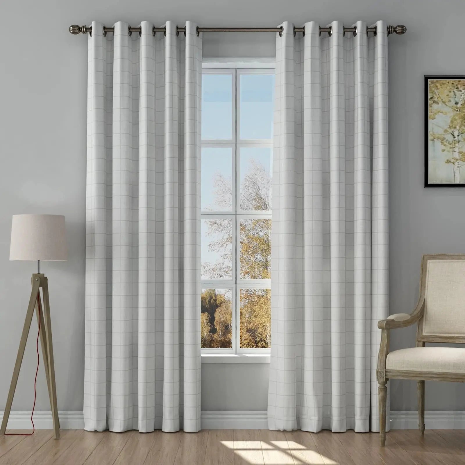 Stefana Silver Print Linen Curtains with Grommet Top - Elegant Window Drapes for Living Room, Bedroom & Dining Room Decor