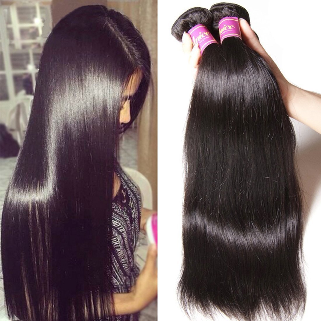 UNICE 10A Malaysian Straight Virgin Human Hair Weave Extensions - 4 Bundles Unprocessed 100% Human Hair (24