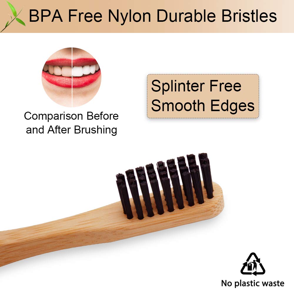 Eco-Friendly Bamboo Toothbrushes 6-Pack | Biodegradable, BPA-Free, Natural Wooden Toothbrushes for Sensitive Gums | Sustainable Travel & Daily Oral Care Essentials