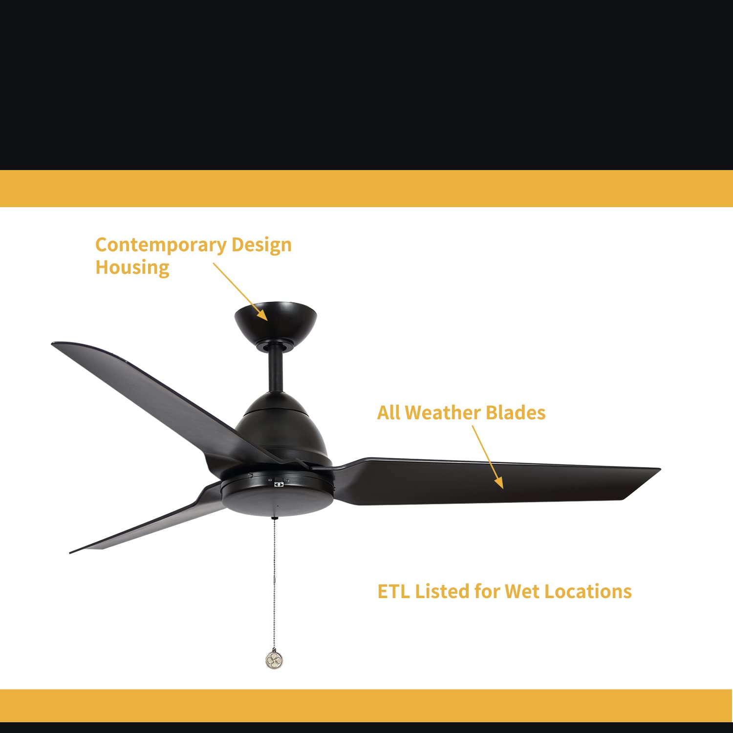 54 Inch Outdoor Ceiling Fan with Light - Waterproof & Wet-Rated, Modern Design, ETL Certified for Porch, Patio, Sunroom, Living Room, Bedroom, Kitchen - Perfect for Indoor & Outdoor Use in All Weather Conditions