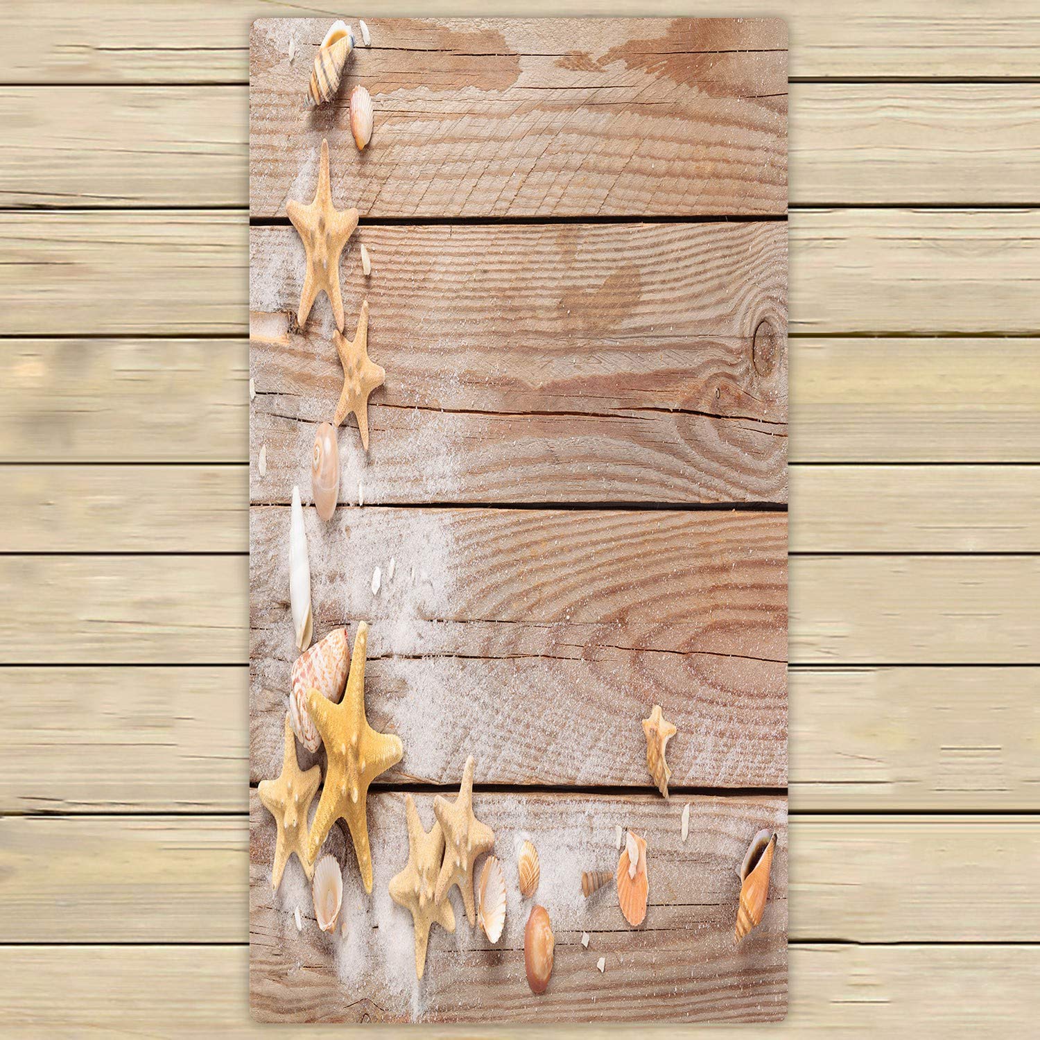ECZJNT Rustic Wooden Frame with Seashells & White Sand - 30x56 Inch Beach Bath Towel for Shower, Home Decor, Outdoor & Travel - Perfect for Beach Houses, Coastal Themed Bathrooms & Vacation Rentals
