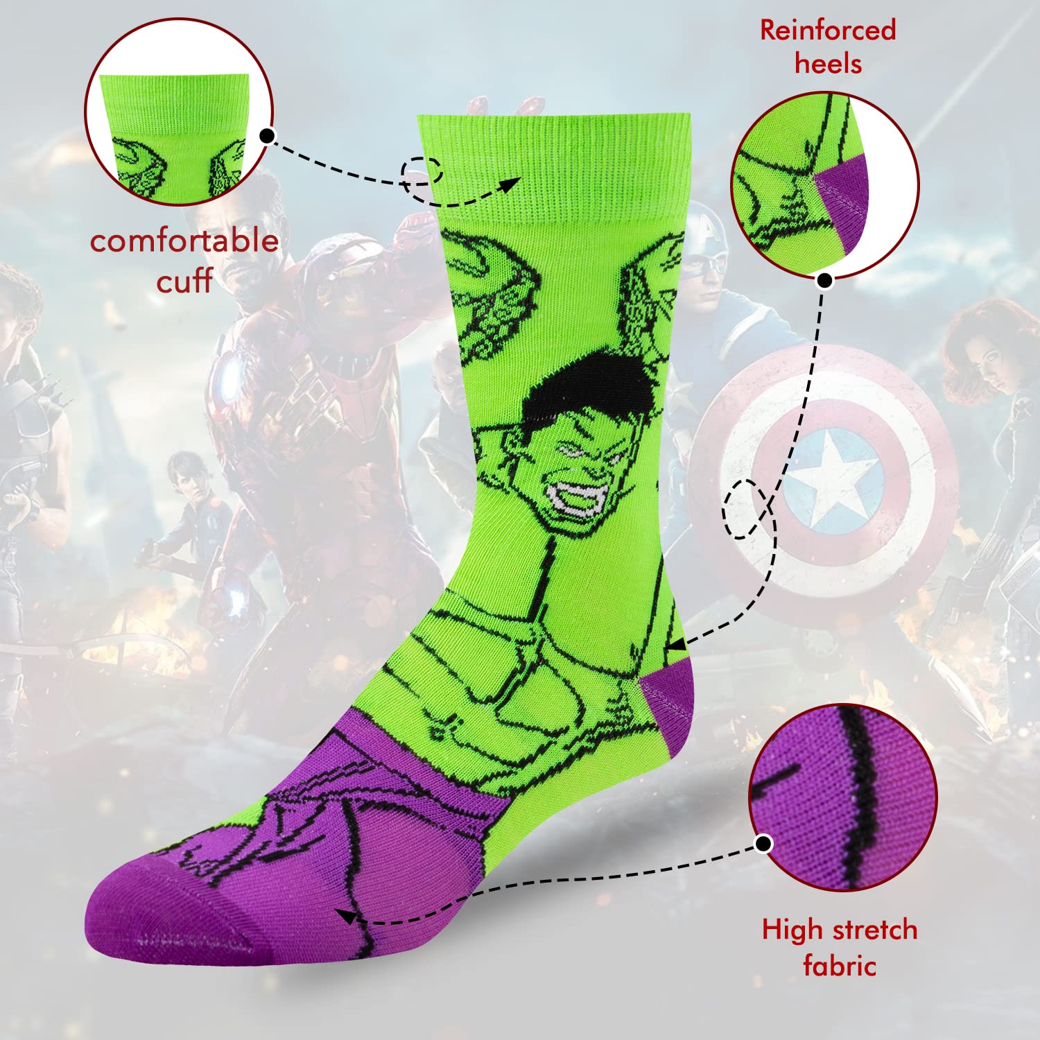 Marvel Legends Superhero Socks for Men & Boys - 6-Pack Breathable Athletic Socks - Spider-Man, Iron Man, Captain America Design - Perfect for Sports, Gym, Cosplay & Daily Wear